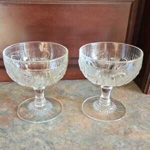 Set of 2 Vintage Jeannette Glass Iris & Herringbone Footed Sherbet Bowl 4"